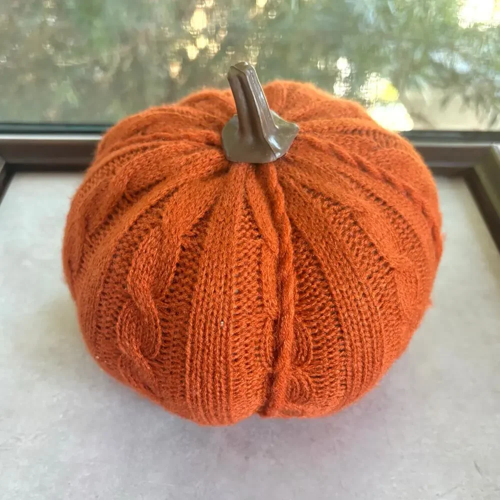 Vintage Knit Pumpkin Orange Fall Decor 6 Inch Plush Thanksgiving
